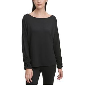 DKNY Womens Solid Pullover Blouse, Black, NWT